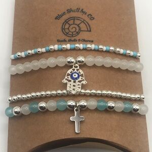 Bracelet Set x 4  -Hamsa Hand with Evil Eye and Cross-